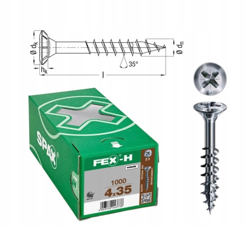 Šroub do oken Fex-h 4 x 35 Wirox 1000 ks