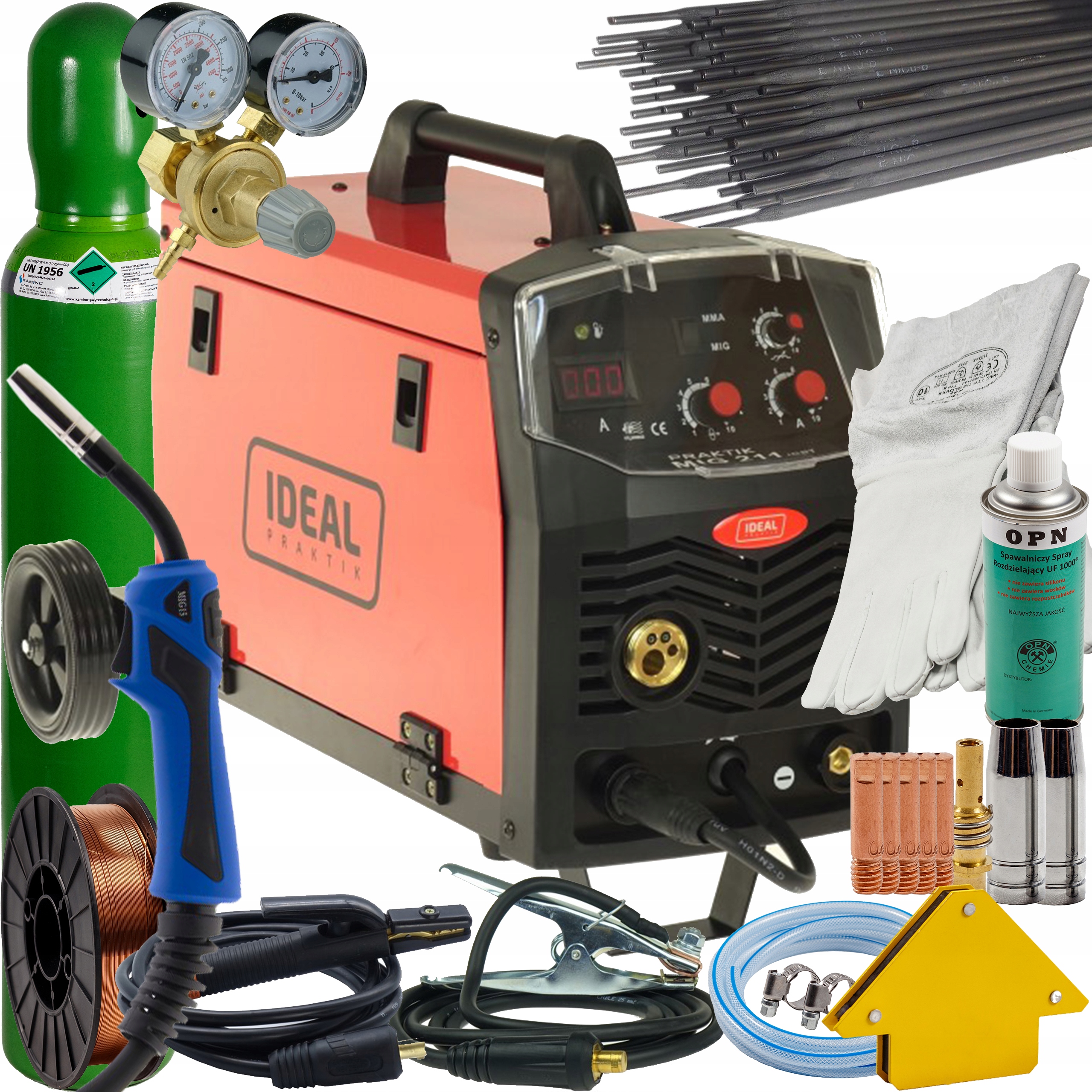 Spawarka Migomat Mig Mag Mma półautomat spawalniczy 200a Zestaw Ideal 211