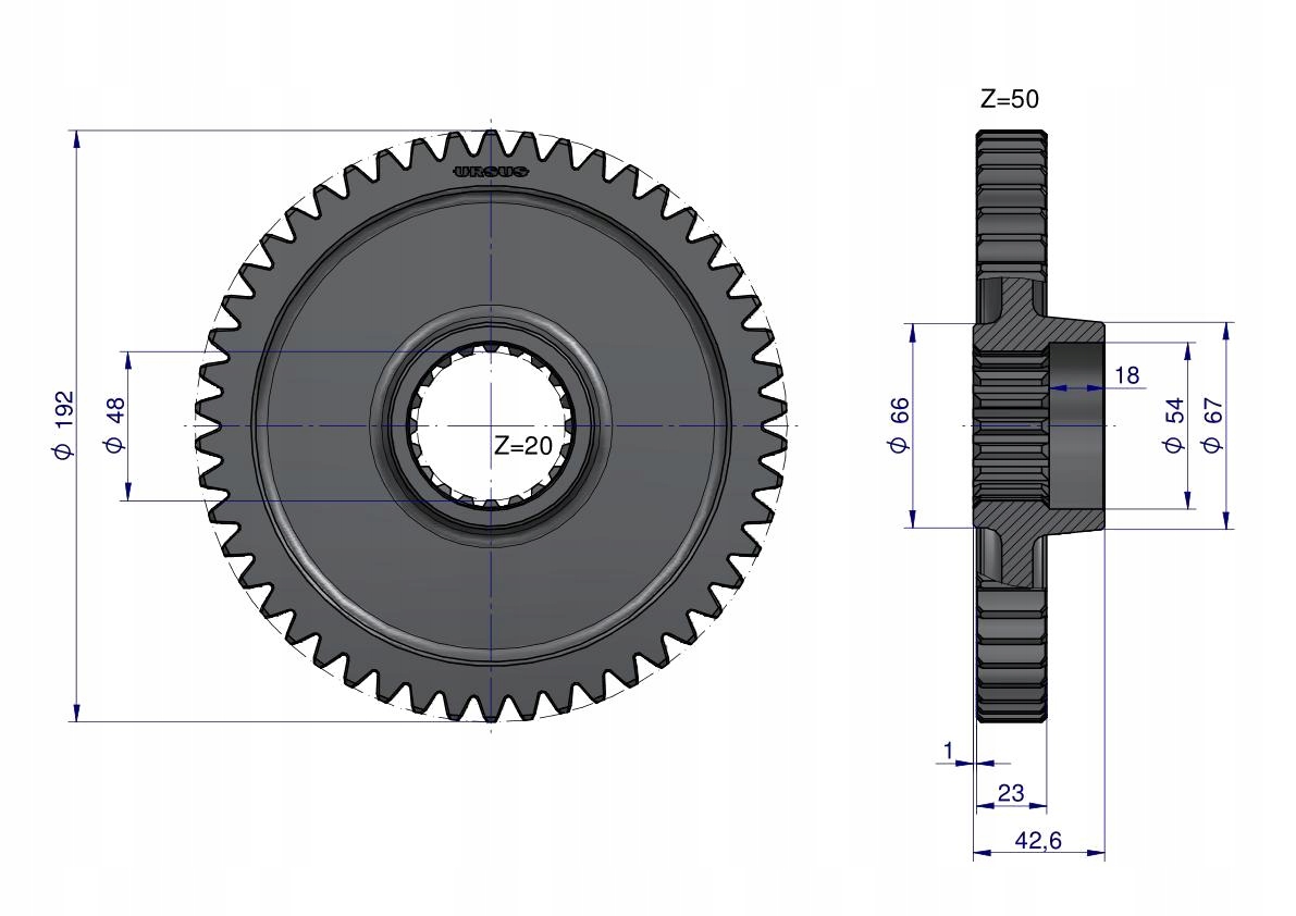 Koło napędowe stałego zazębienia skrzyni Z-50 MF3 235 ORYGINAŁ URSUS Numer katalogowy części 906468M1U