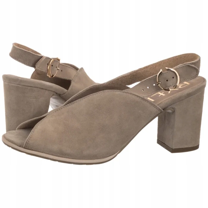 Kožené dámské sandály na podpatku Ryłko Béžové 7NG29_R_ _9TE