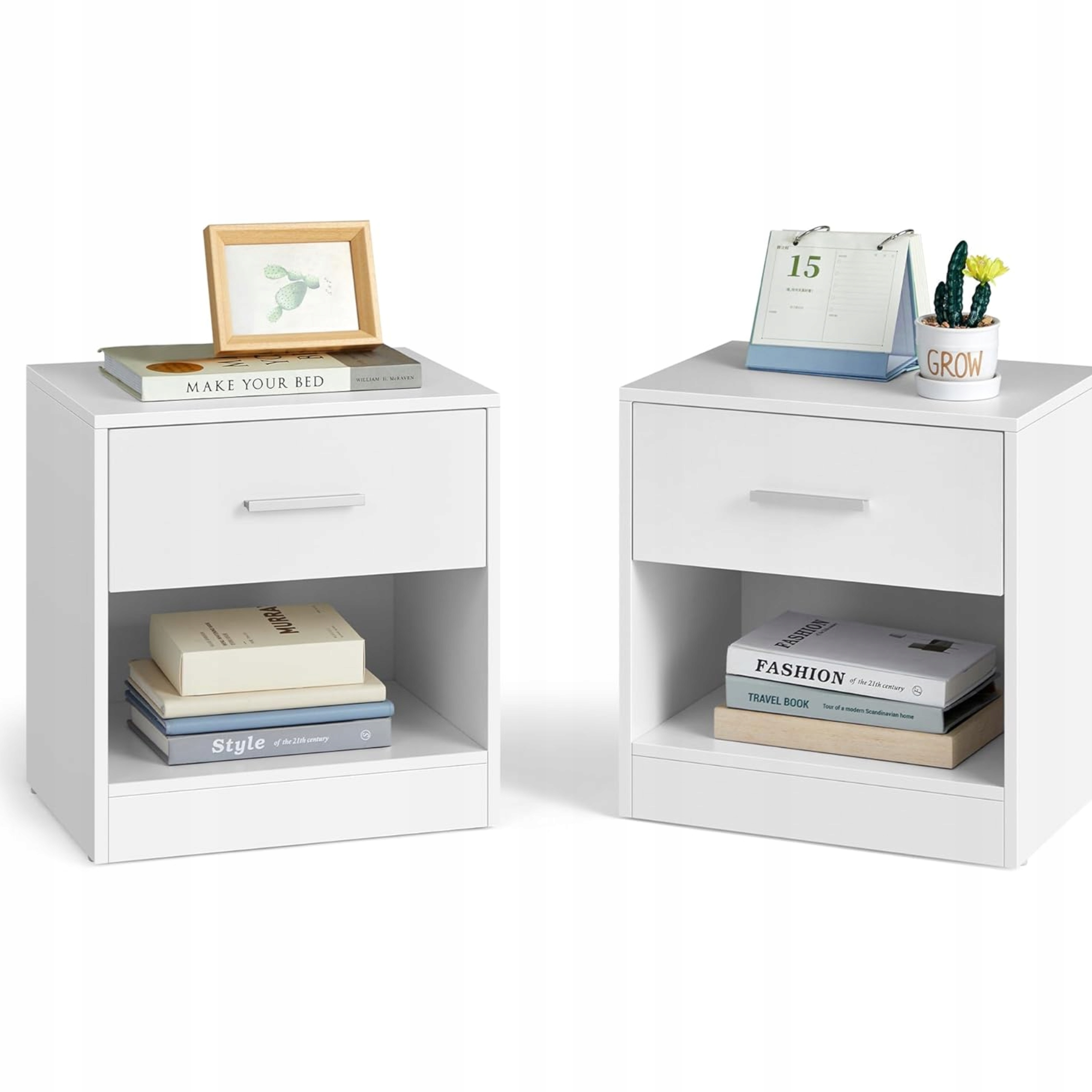 Sada 2 bočných nočných stolíkov, biela so zásuvkami, komplet skriniek 28 x 39 cm