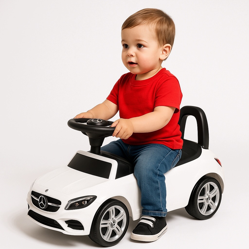 Jeździk Dla Dzieci Autko Mercedes C Class Dźwięki Kierownicy Biały