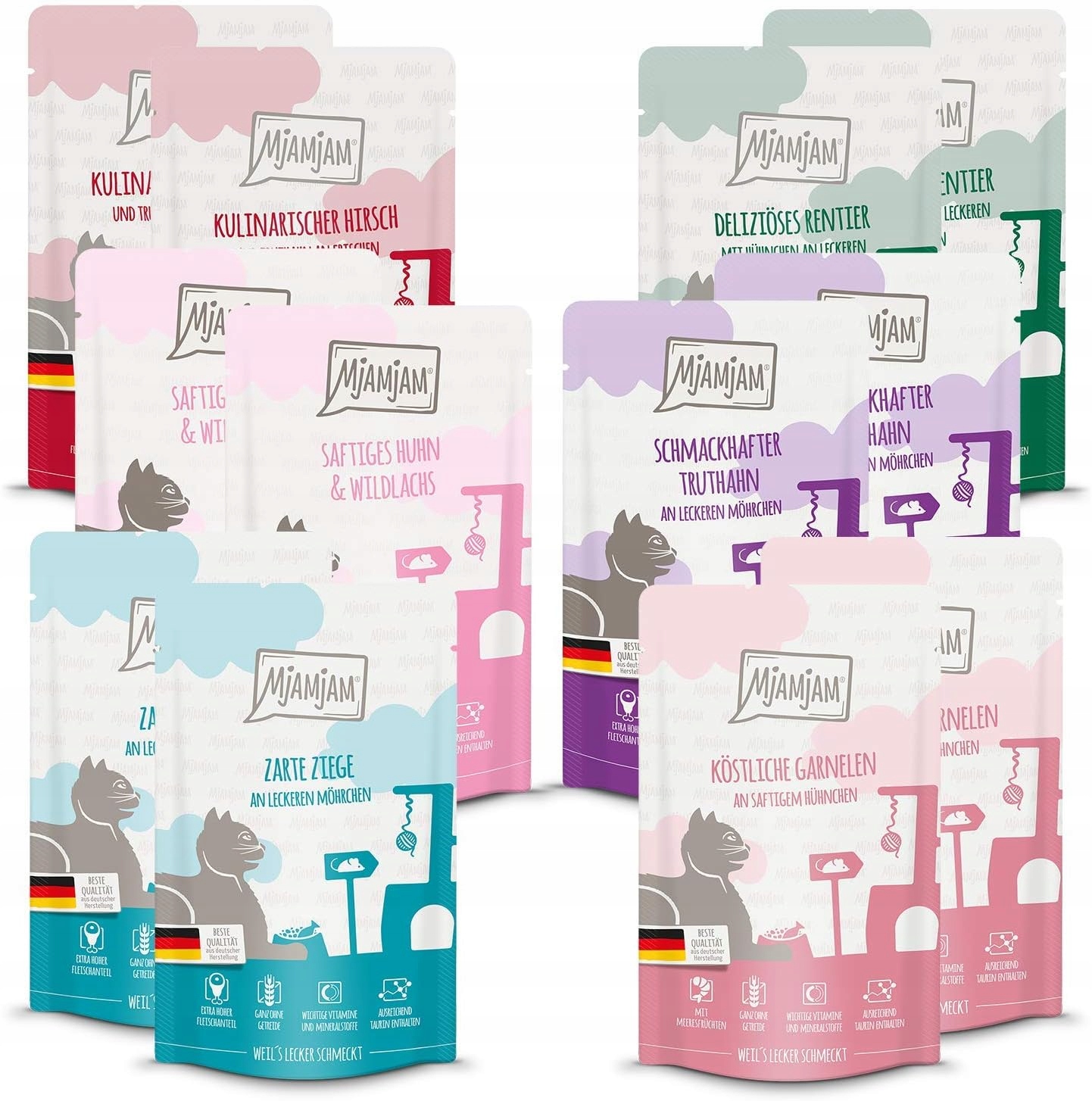 Levně MjAMjAM krmivo pro kočky mokré, bez obilovin Mix Chutí 12x125 g, citlivý žaludek