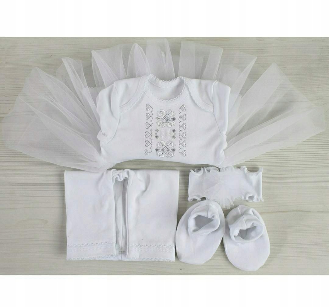 Ubranko do chrztu 68 komplet niemowlęcy 4 szt Haft sukienka dla dziewczynki Marka Inna marka