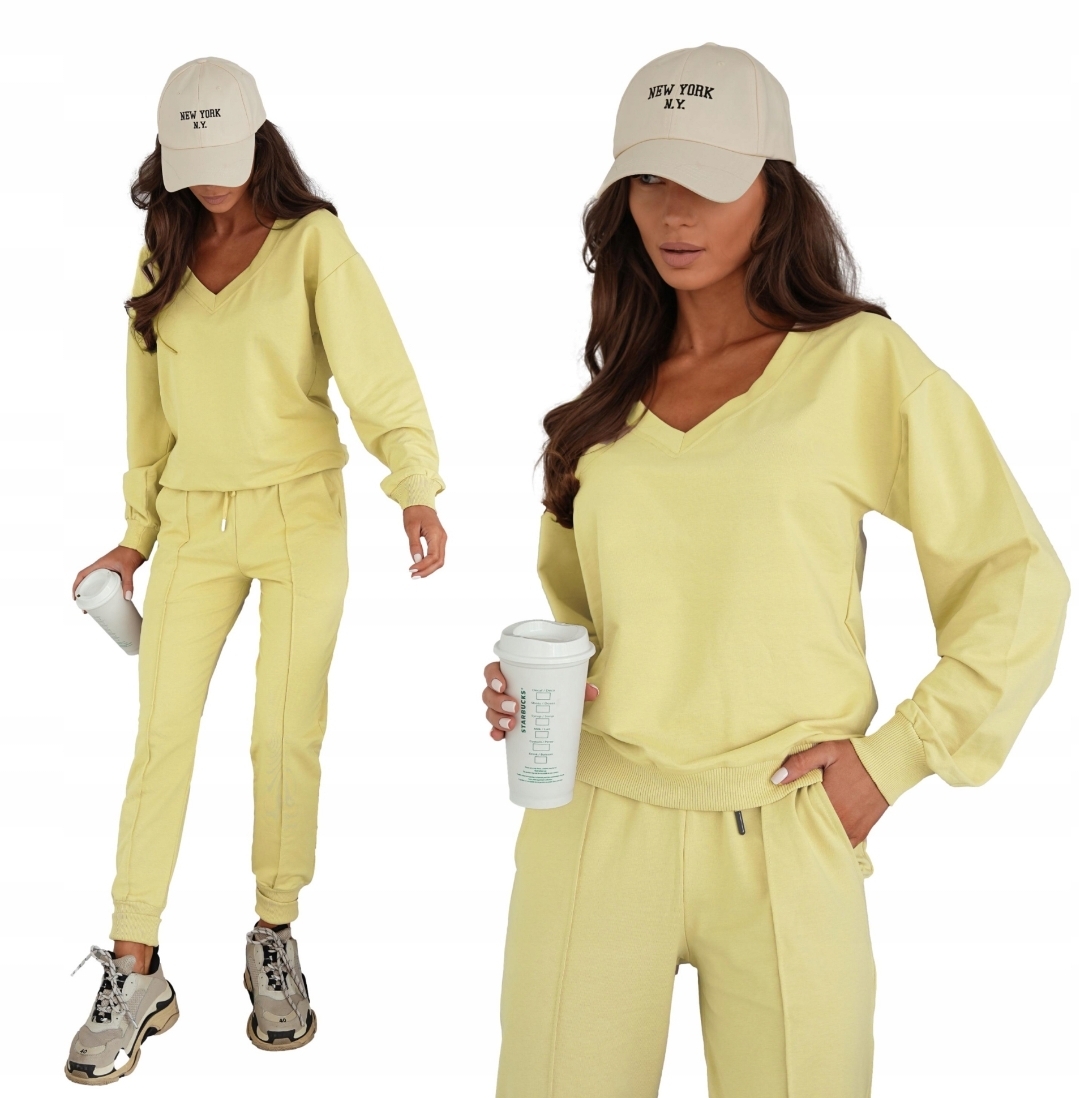 Komplet Dresowy Bawełniany Cienki Bluza W Serek Premium Pl Żółty S