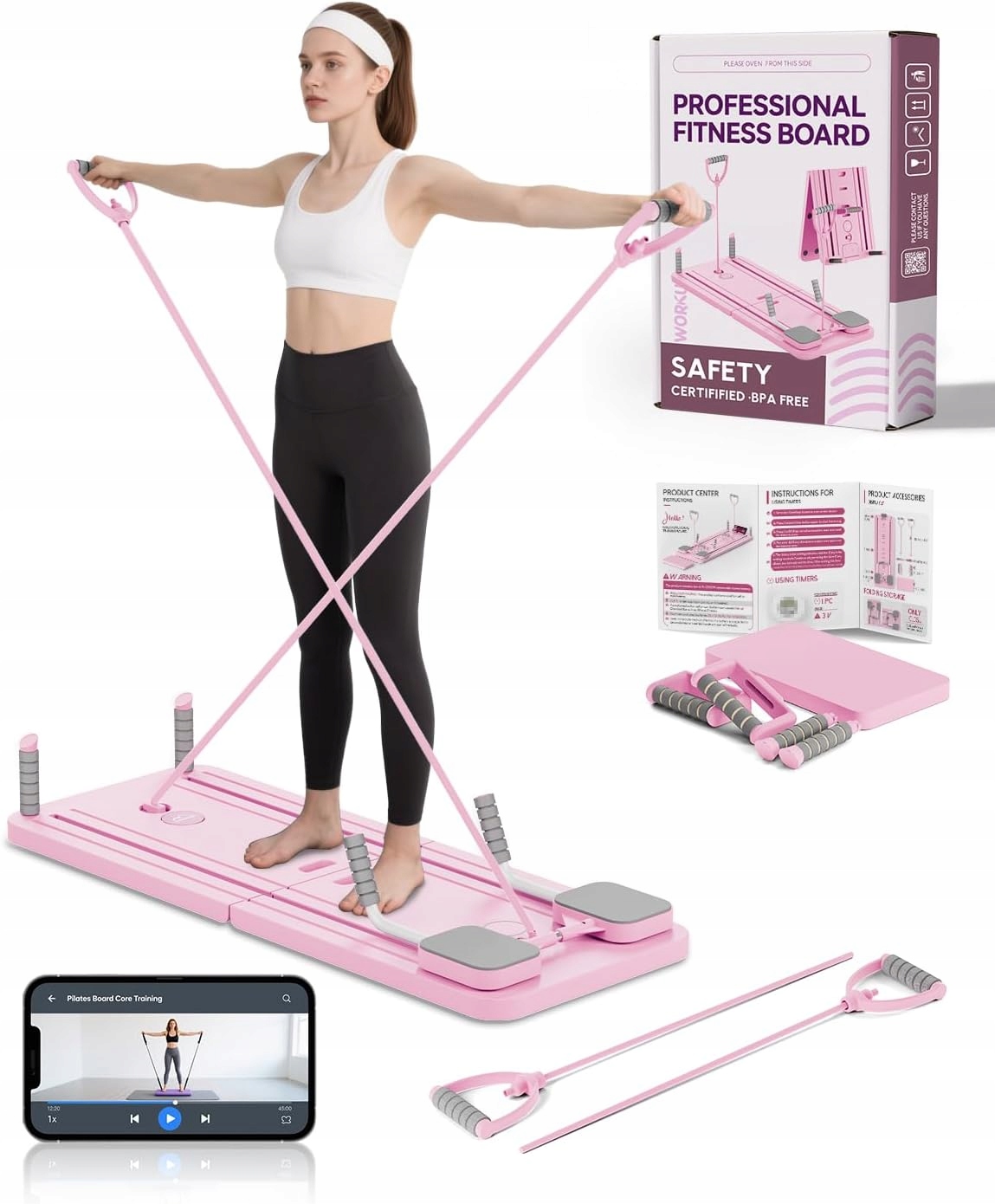 Pilates Board Reformer składany zestaw fitness linki mata uchwyty