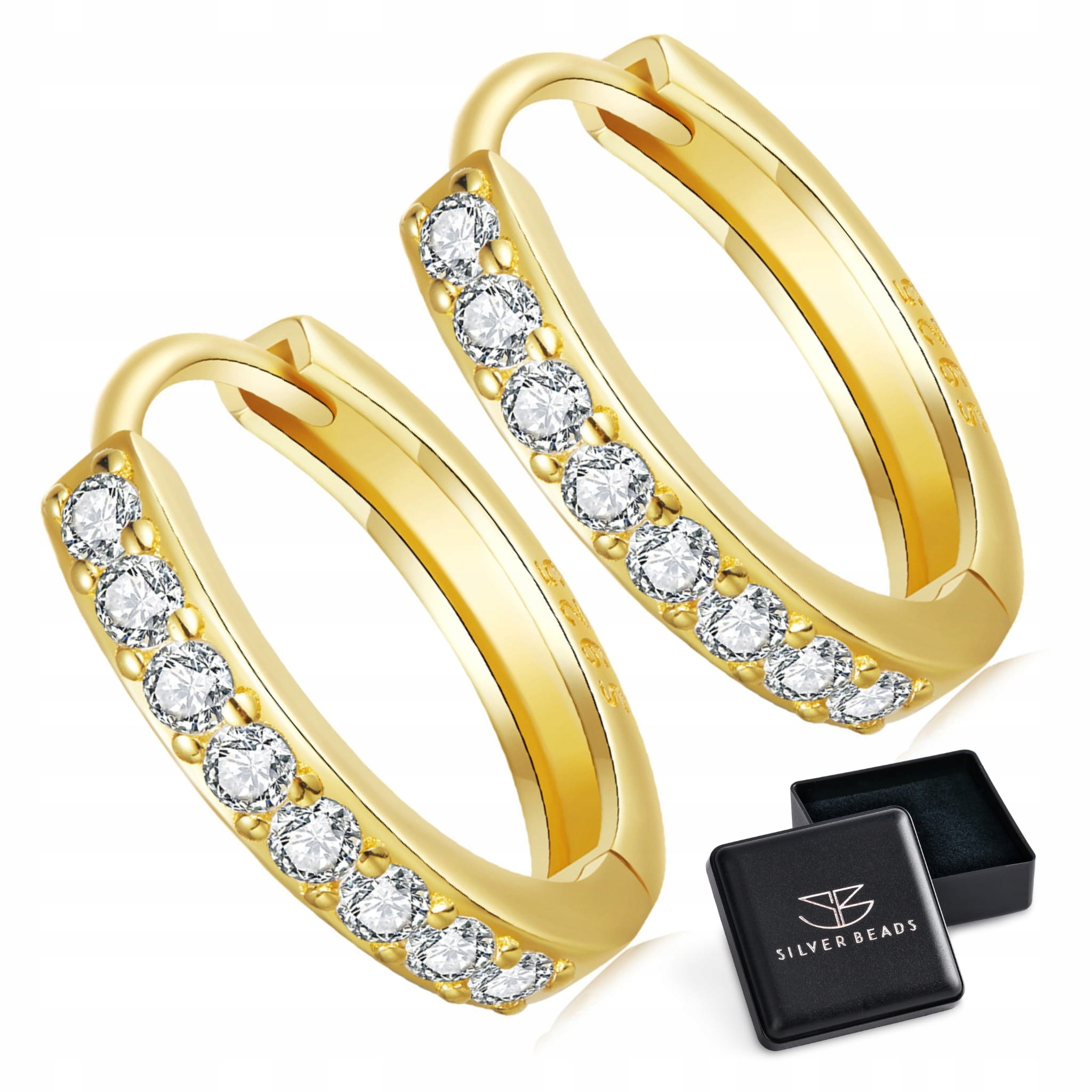 K758 Pozłacane kolczyki klasyczne koła kryształy srebrne zatrzaski rozmiarM