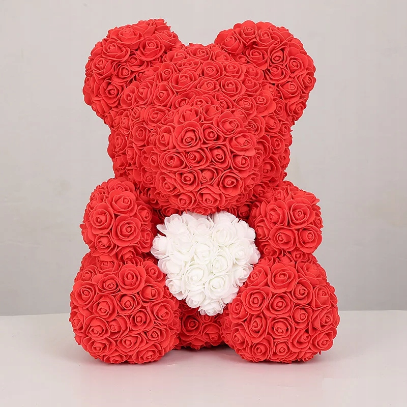 MIŚ Z RÓŻ + BOX + WSTĄŻKA IDEALNY PREZENT DLA NIEJ Wysokość 40 cm