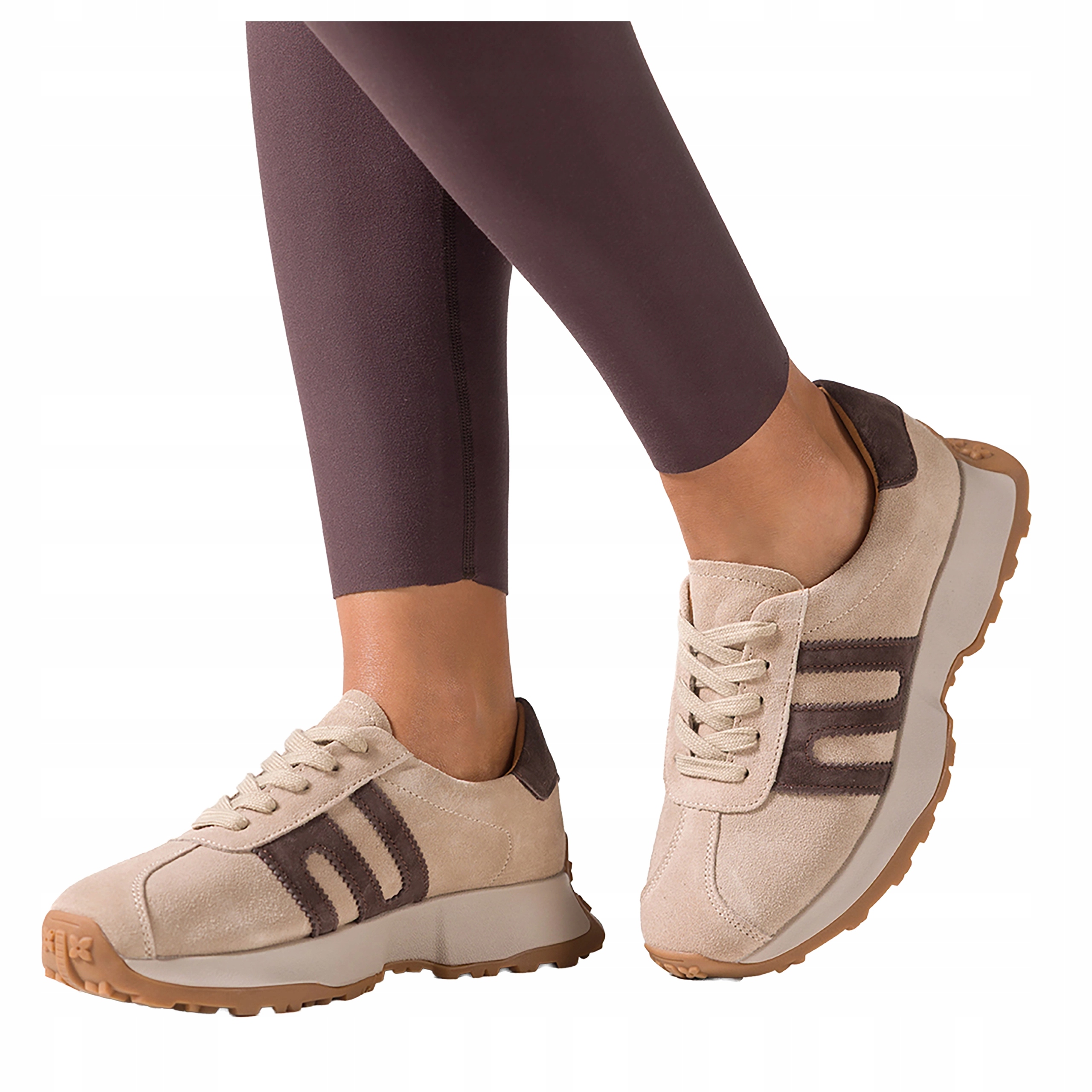 Béžové dámské kožené sportovní tenisky na platformě se šněrováním, velikost 37