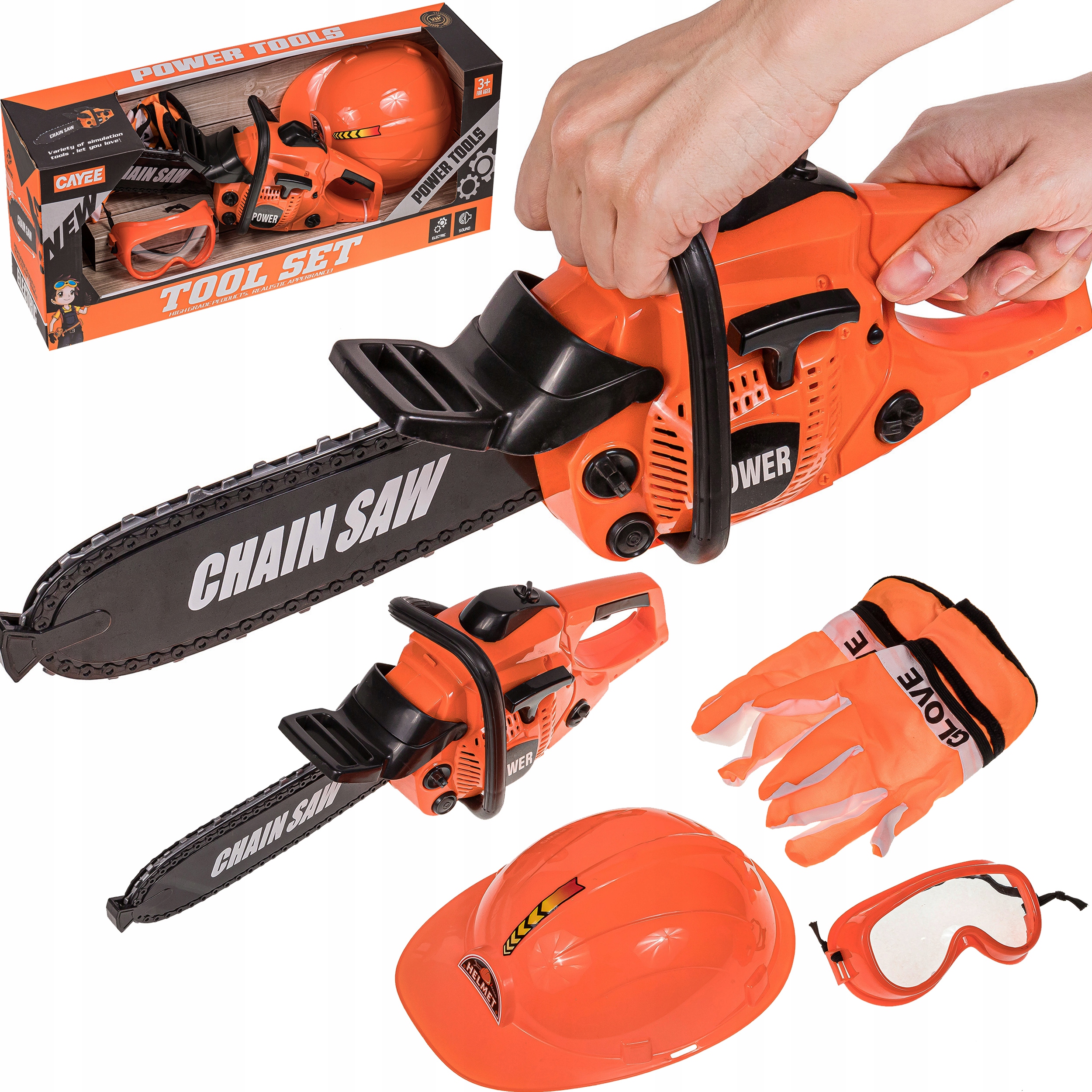 

Zestaw Drwala Z Piła Kaskiem Rękawicami Okularami