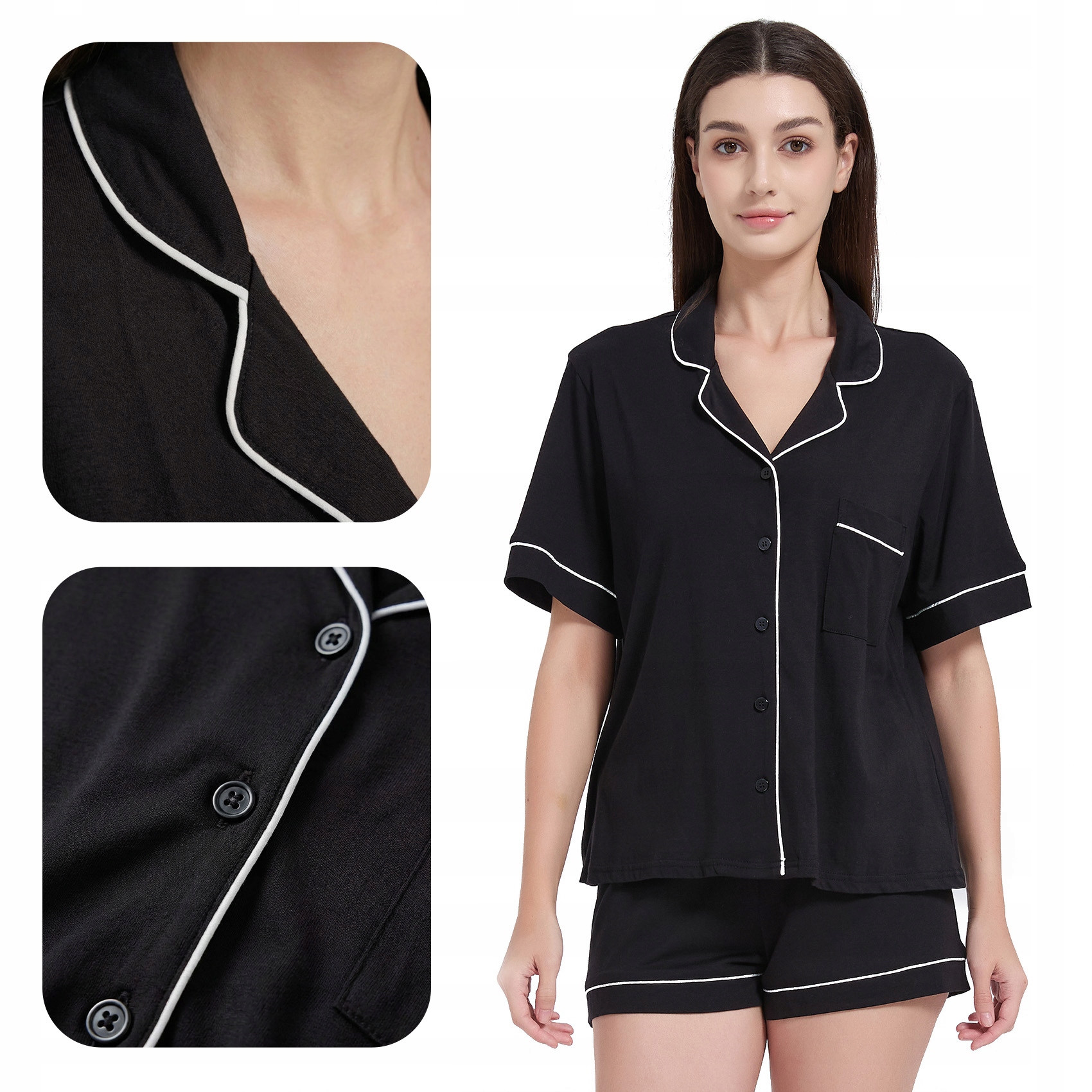 Piżama Dwuczęściowa Przebranie Krótka Czarna Z Białą Bizą M