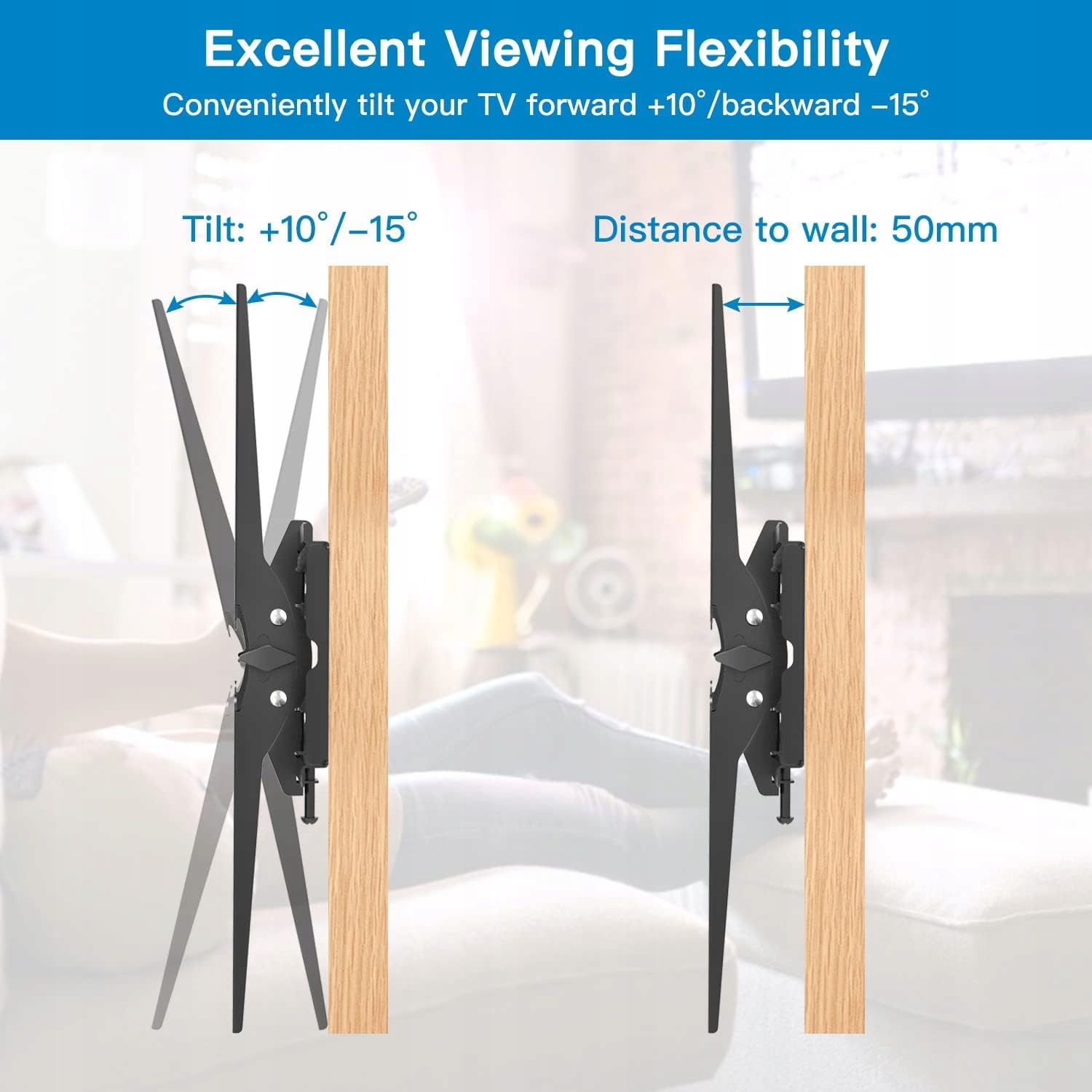 PERLESMITH Uchwyt TV Ścienny Regulowany 26-65 Cali Do 60kg VESA 400x400 — miniatura 2