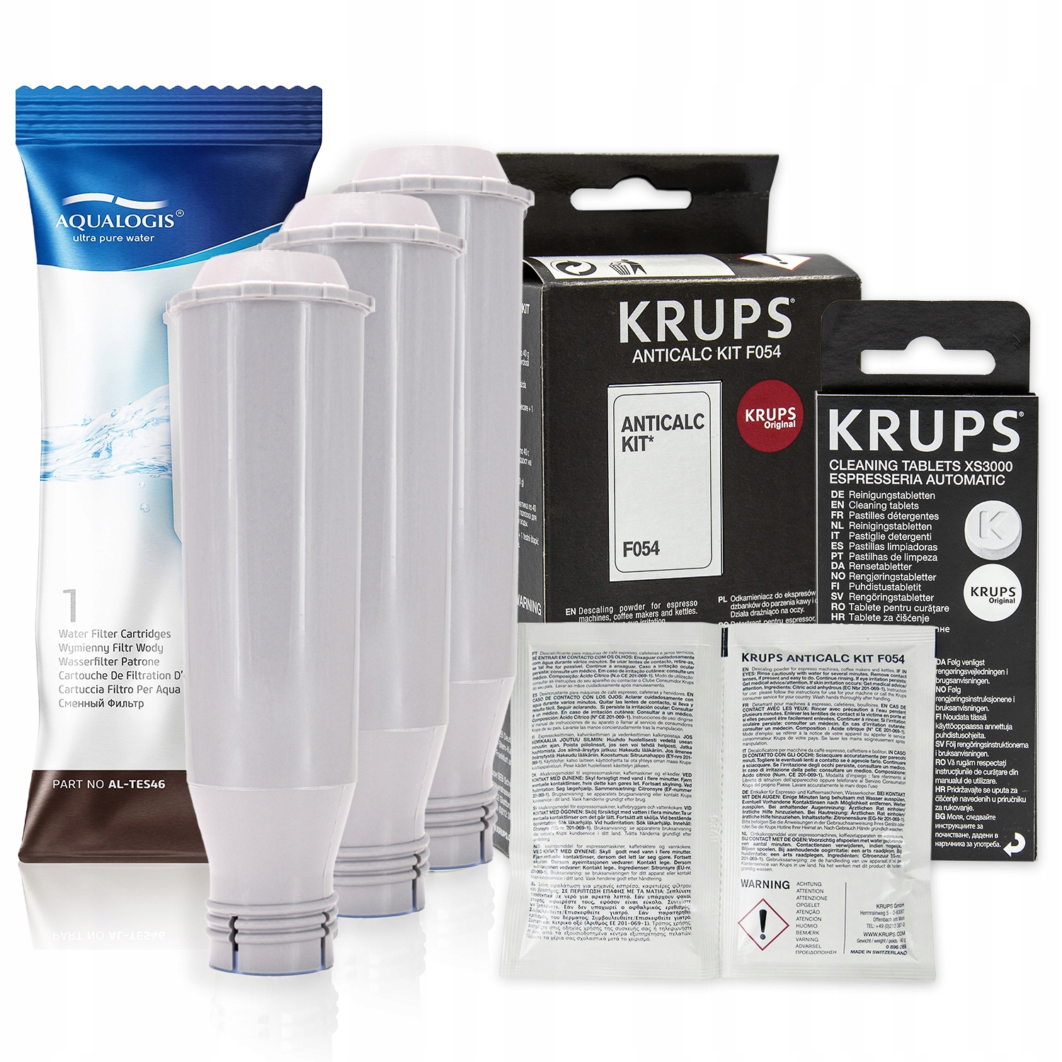 3x Filtr vody AL-TES46 pro kávovar Krups Odvápňovač F054 XS3000