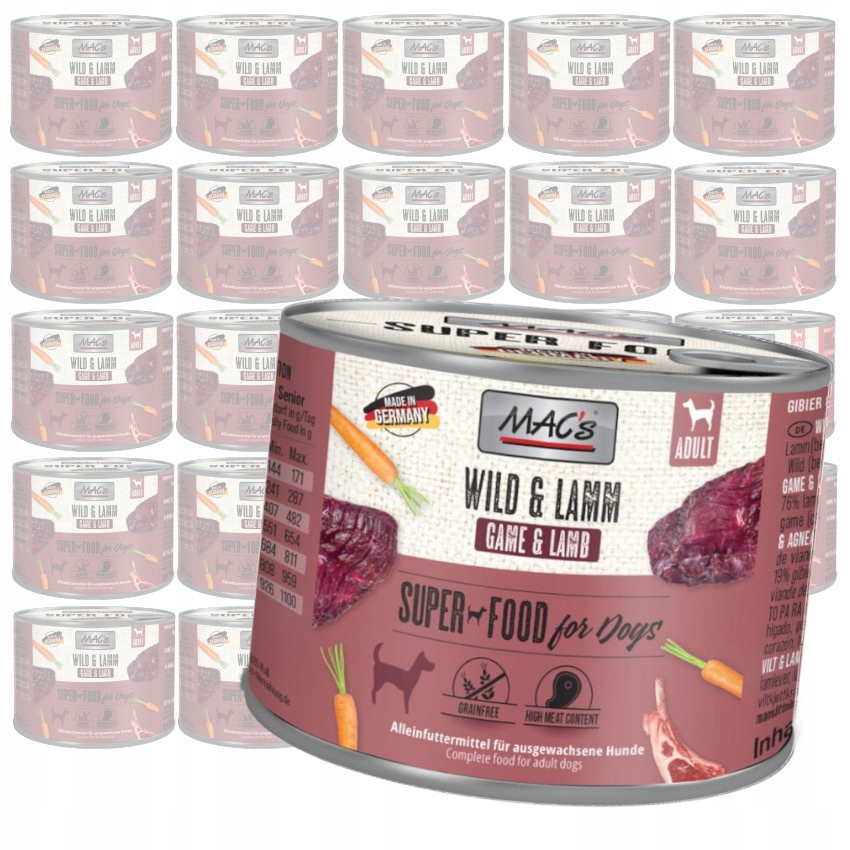 Levně MAC's Dog 24x200g Bezobilné Vlhké Krmivo pro psy se zvěřinou a jehněčím masem
