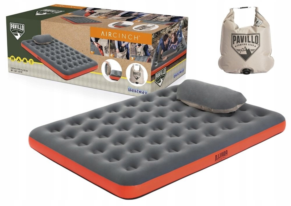Materac dmuchany 203x152x22cm Roll&Relax Bestway 67703 z torbą pompującą