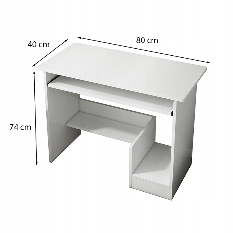 MODERNÝ BIELY POČÍTAČOVÝ STÔL S POLICAMI A ZÁSUVKOU PRE MLÁDEŽ Tvar stola pravouhlý