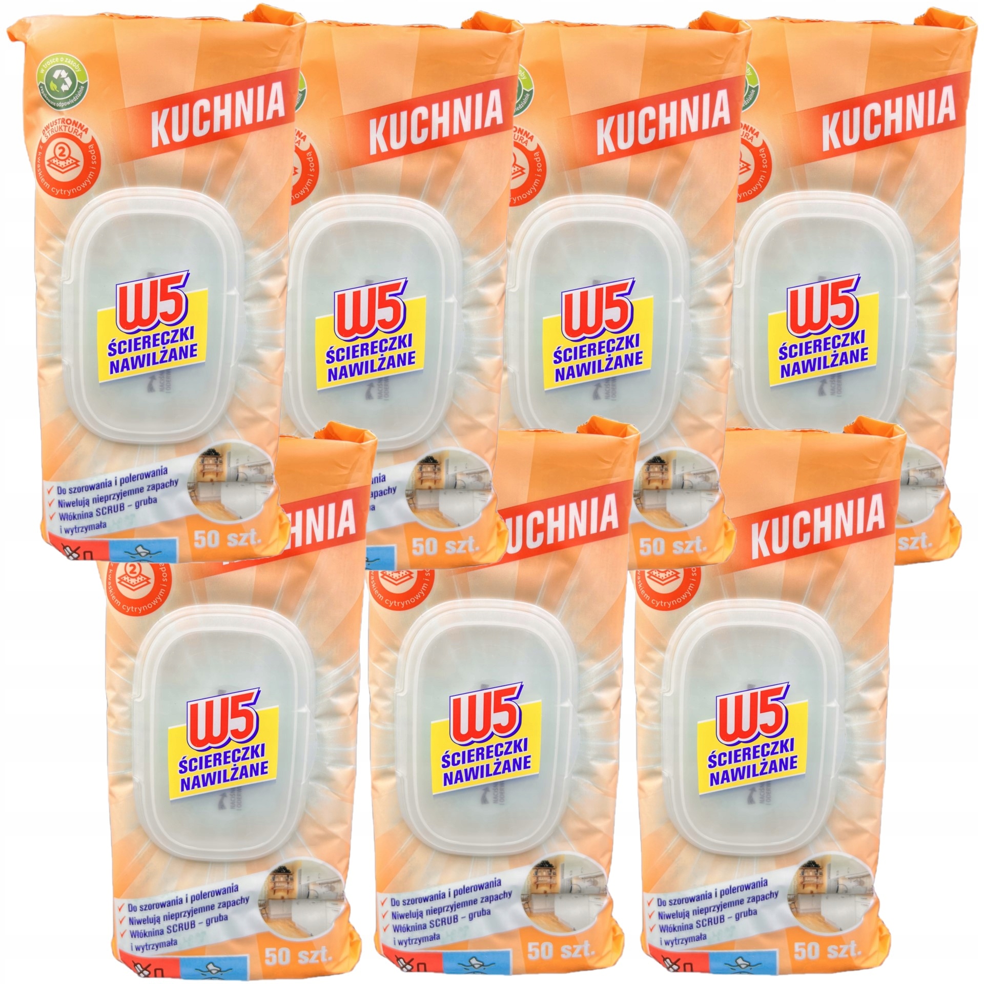 Levně W5 7 x Vlhčené Ubrousky Kuchyně 50 Kusů
