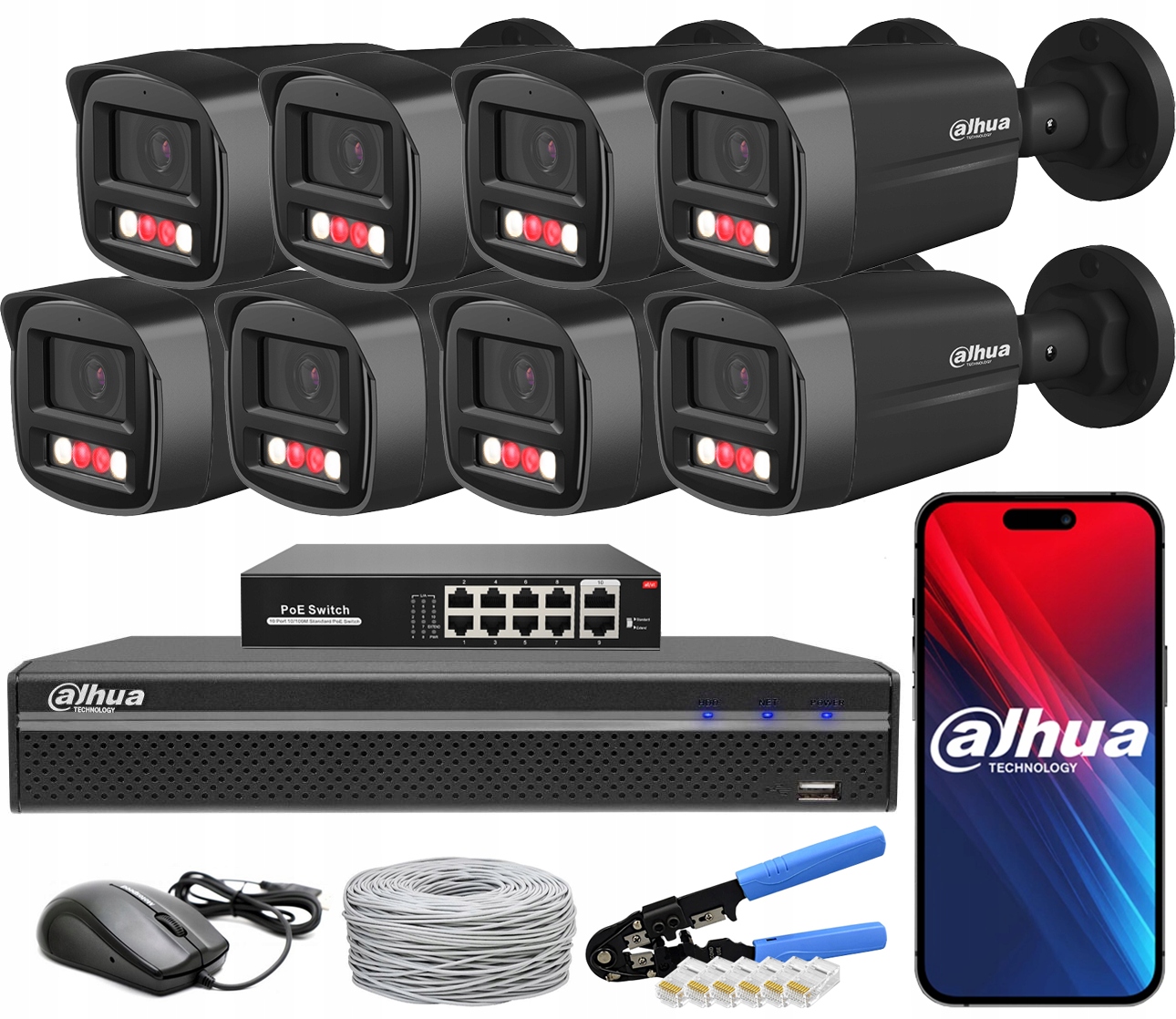 Monitorovací sada Dahua 8 kamer 4Mpx IPC-HFW1439TL1-A-IL-BLACK PoE
