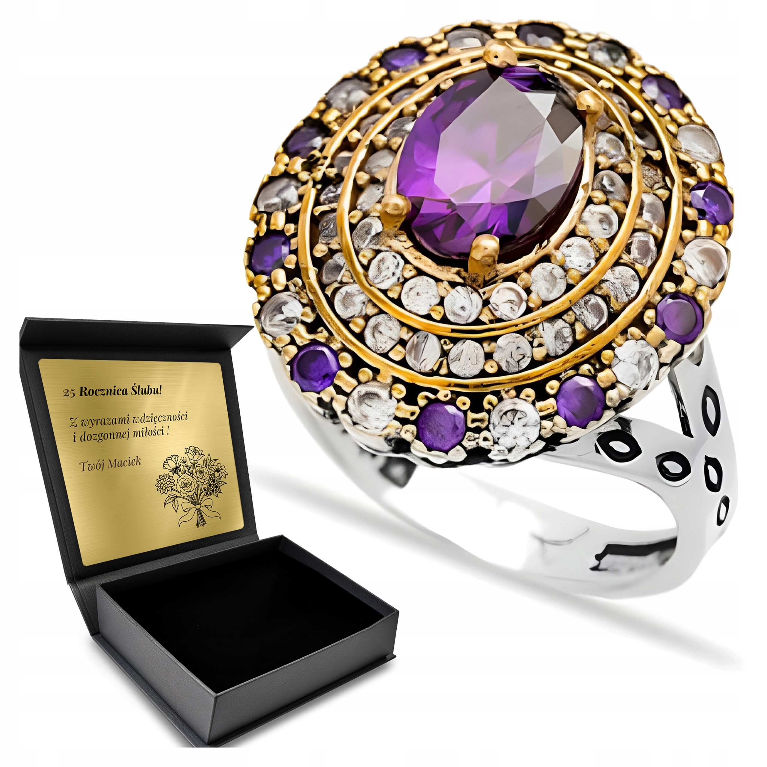 Prstýnek 925 Zirkony Ametyst Šperky Pro Ženy Gravírování