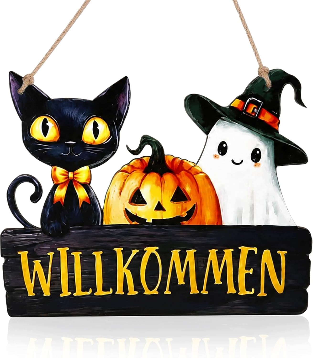 Halloweenská Cedulka Na Dveře Dřevěná 20X25 CM Kočka Duch Dýně
