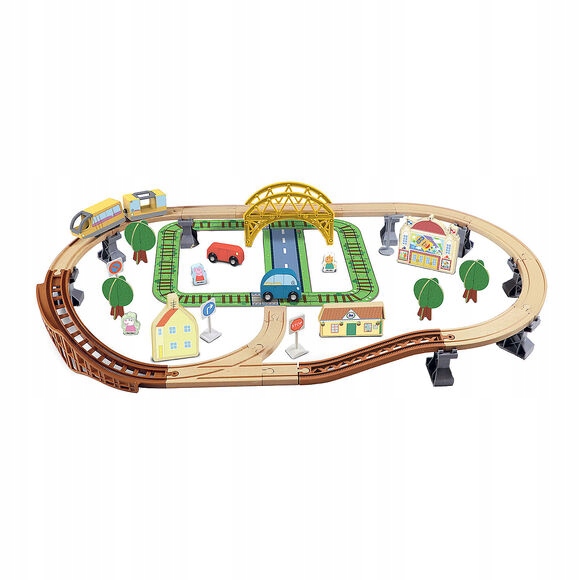 Świnka Peppa Elektryczna drewniana kolejka z pojazdami 65 elementów TREFL Kod producenta 61898