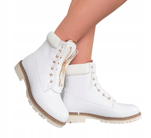 

Białe Buty Botki Na Traperze Złote Zamki 40