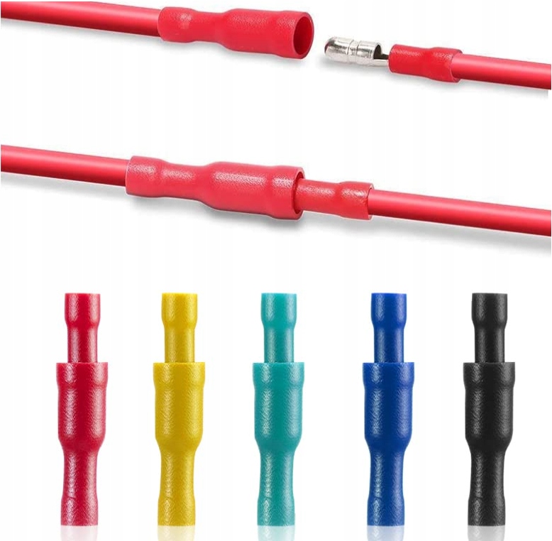 WTYKI ZŁĄCZA WTYKI KONEKTORY IZOLOWANE OKRĄGŁE WALCOWE ZESTAW 100 SZTUK Marka blurr