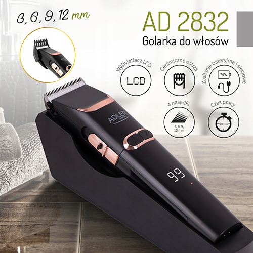 Strzyżarka AD 2832 Ceramiczne Ostrze LCD Turbo 4 Nasadki 40W
