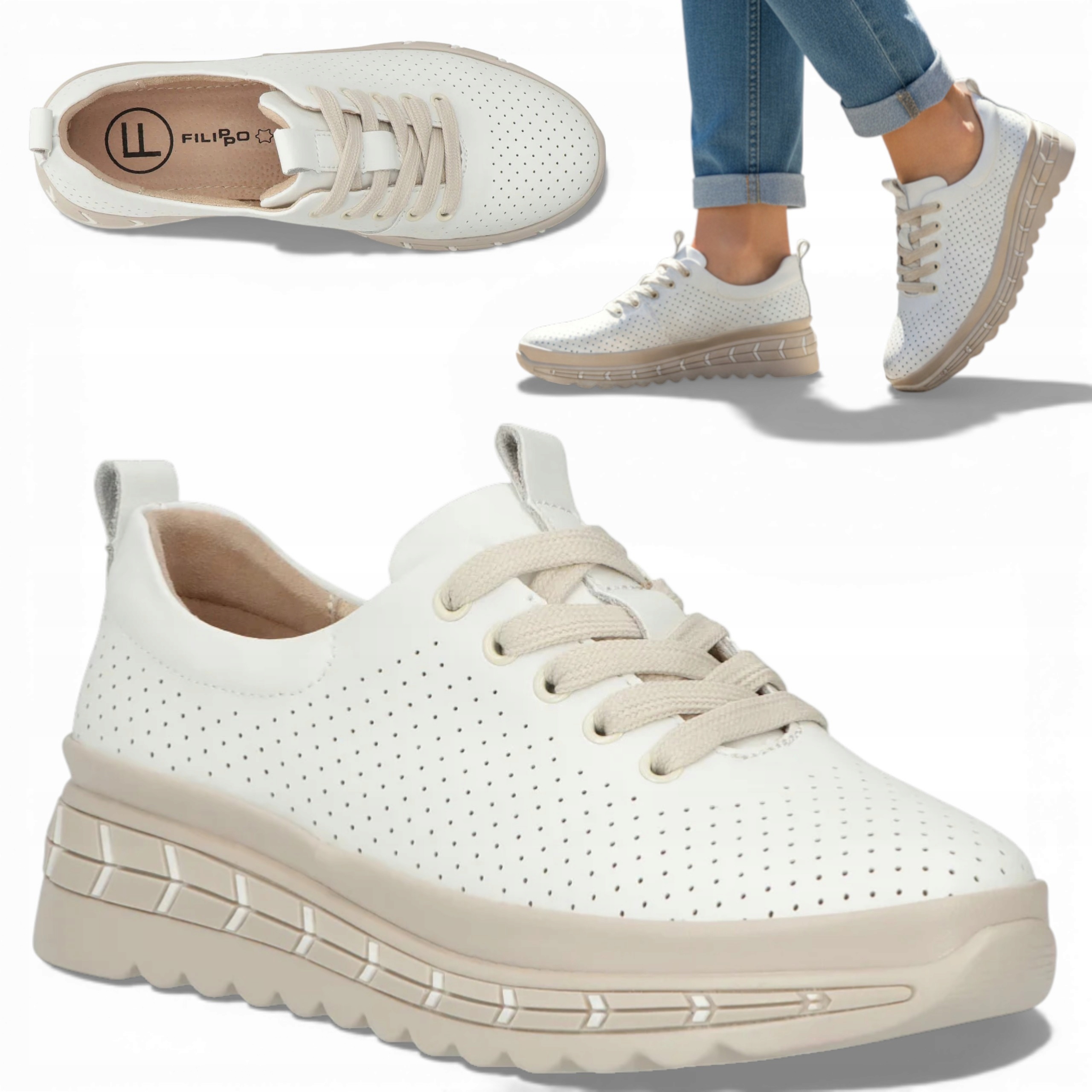 38 Filippo Sportovní obuv Přírodní Kůže Jarní Silná podrážka Vázaná