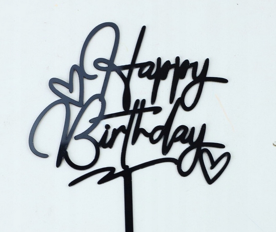 TOPPER PIKER dekor tort HAPPY BIRTHDAY CZARNY
