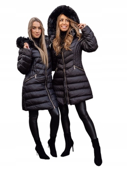 Černá dlouhá prošívaná dámská zimní bunda s kapucí Denley 5M3162B_M