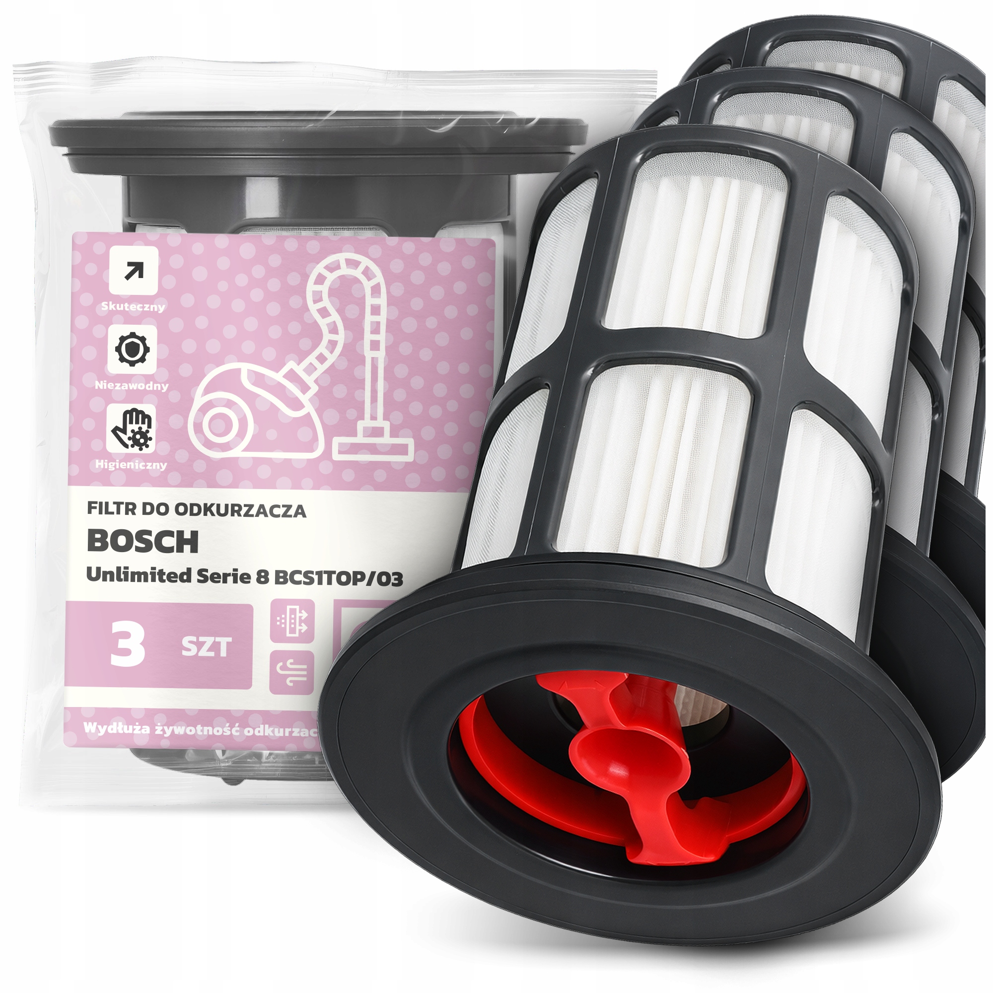 3x Filtr Do Vysavače Bosch Unlimited Serie 8 BCS1TOP/03 Hepa Filtry Em-w