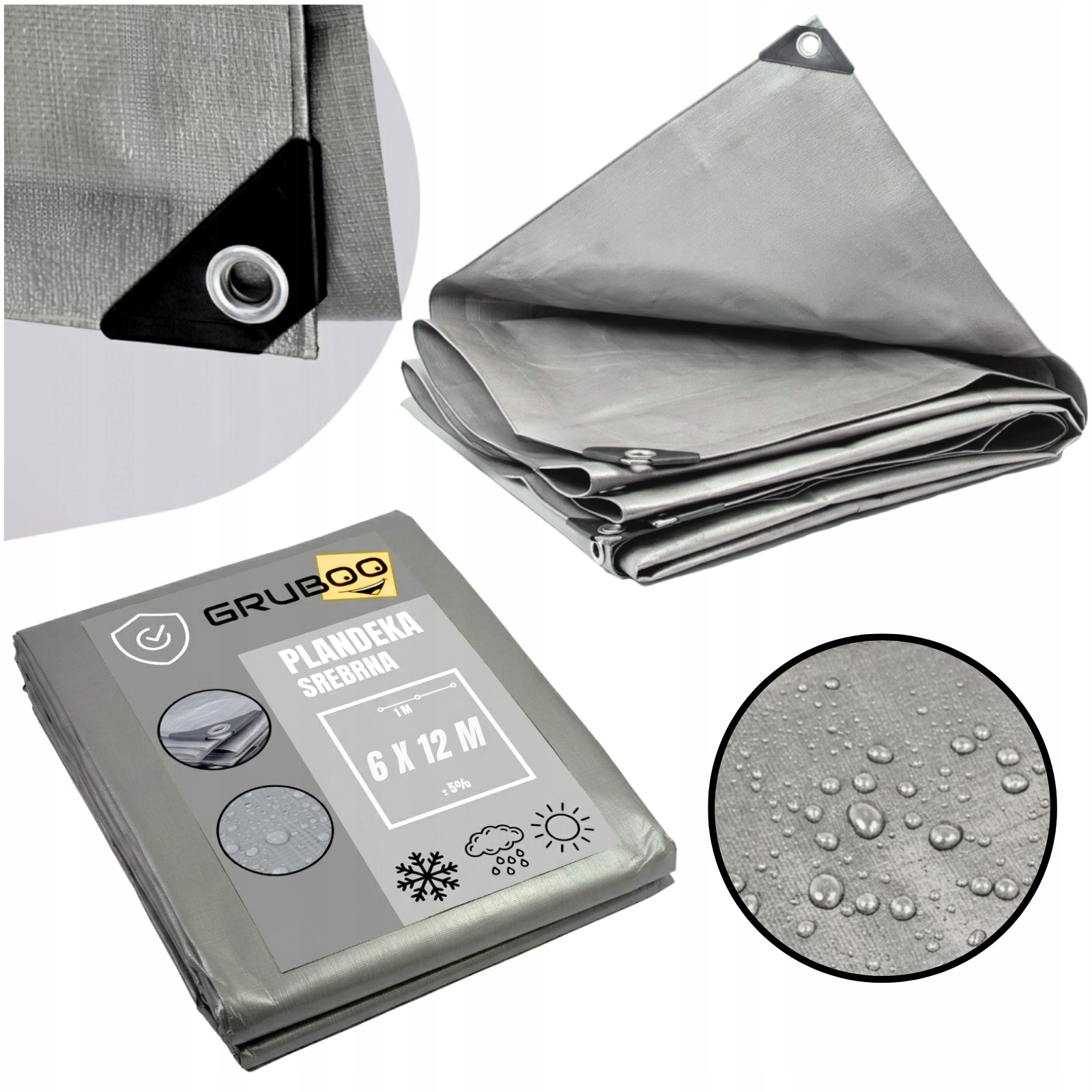 Nepromokavá Plachta 6X12 M Stříbrná, Silná Krycí Vrstva, Zesílená Proti Mrazu