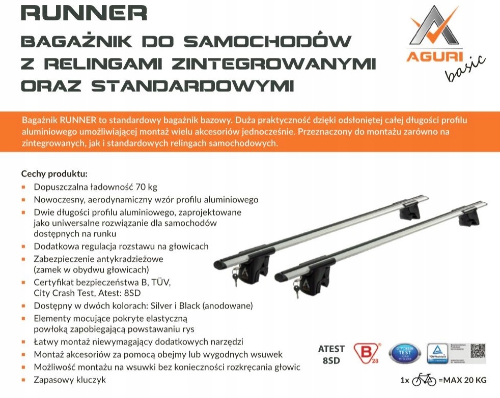 Bagażnik dach belki AGURI FORD Galaxy III 2015- Długość belki 135 cm