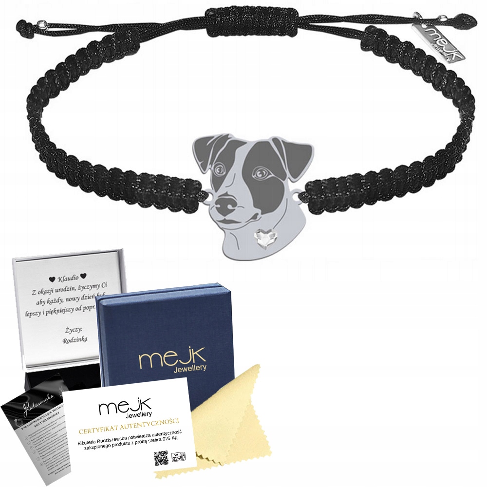 Náramek Stříbro 925 s Jack Russell teriérem Krátkosrstý Makramé Gravírování