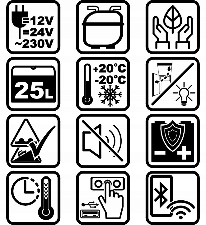25L lodówka zamrażarka -20°C 12V/24V|230V bluetooth samochodowa sprężarkowa Rodzaj elektryczne