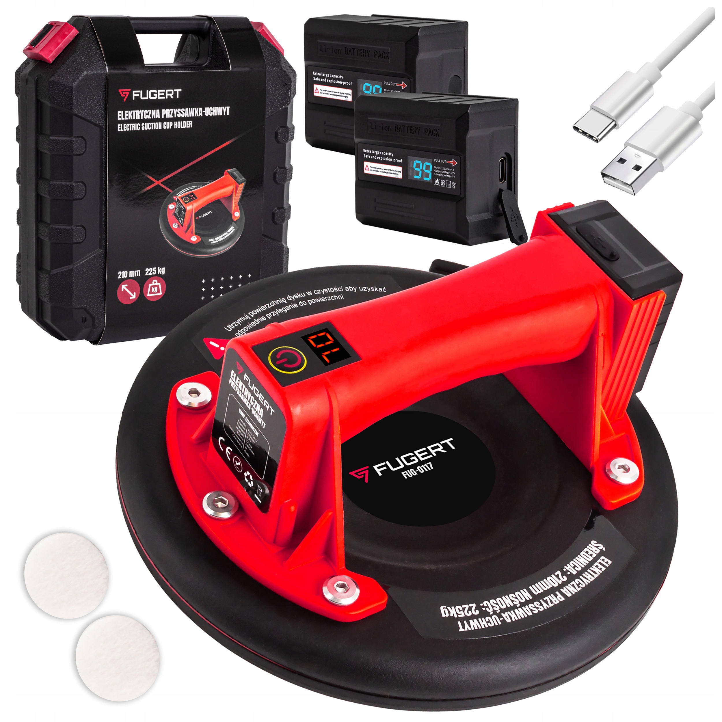 Przyssawka Do Płytek Elektryczna Uchwyt Do Glazury Płytek Szyb 210MM 2xAKU