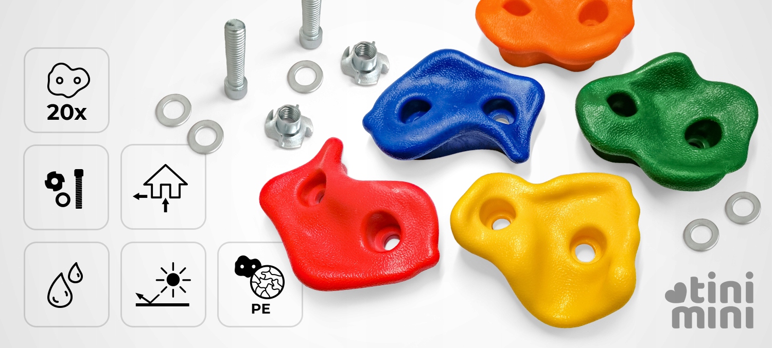 UCHWYTY DO WSPINACZKI KAMIENIE WSPINACZKOWE DLA DZIECI KOLOROWE ZESTAW 20x Wiek dziecka 3 lata +