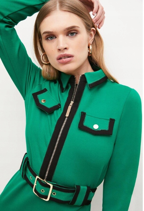 Karen Millen Šaty S Dlouhým Rukávem Khaki 34 2A5F6_B* 34 12A5