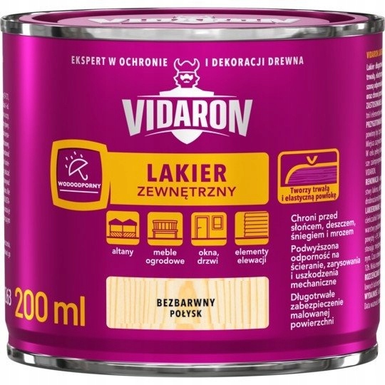 VIDARON Lakier do drewna ZEWNĘTRZNY 0,2L POŁYSK