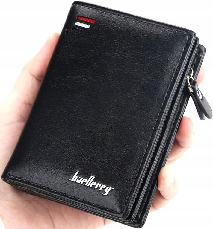 

Czarny Męski portfel skórzany na suwak