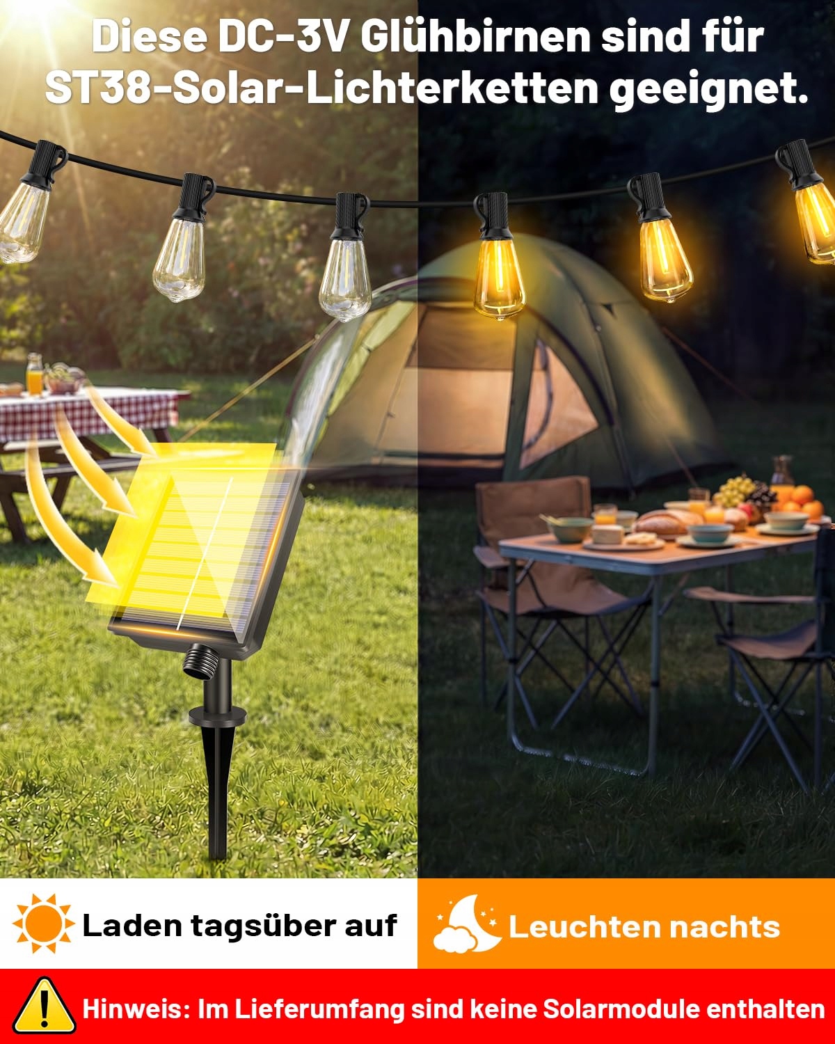 HCNEW 25 Sztuk E12 ST38 LED Solarne Żarówki 2700K Ciepłe Białe 1W 3V — miniatura 4