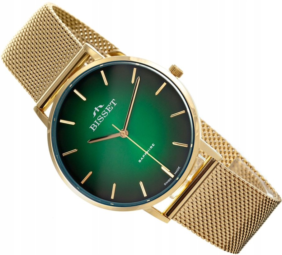 Švýcarské Dámské Hodinky Bisset BSBF33 Zlato-zelený Safír Mesh 36 mm