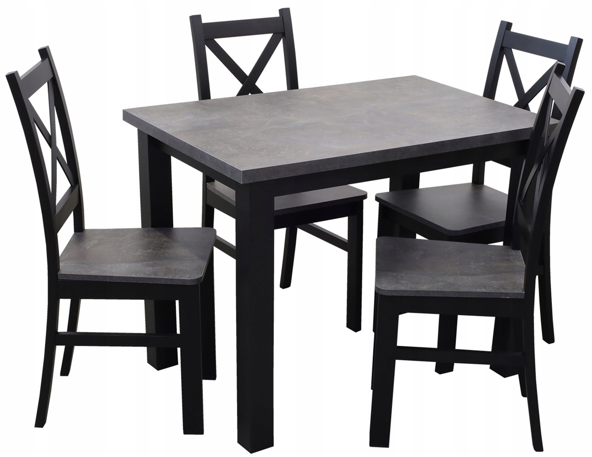 Sada kuchyňského stolu 120x80 se 4 jídelními židlemi M002-4 Černá/Betonová barva