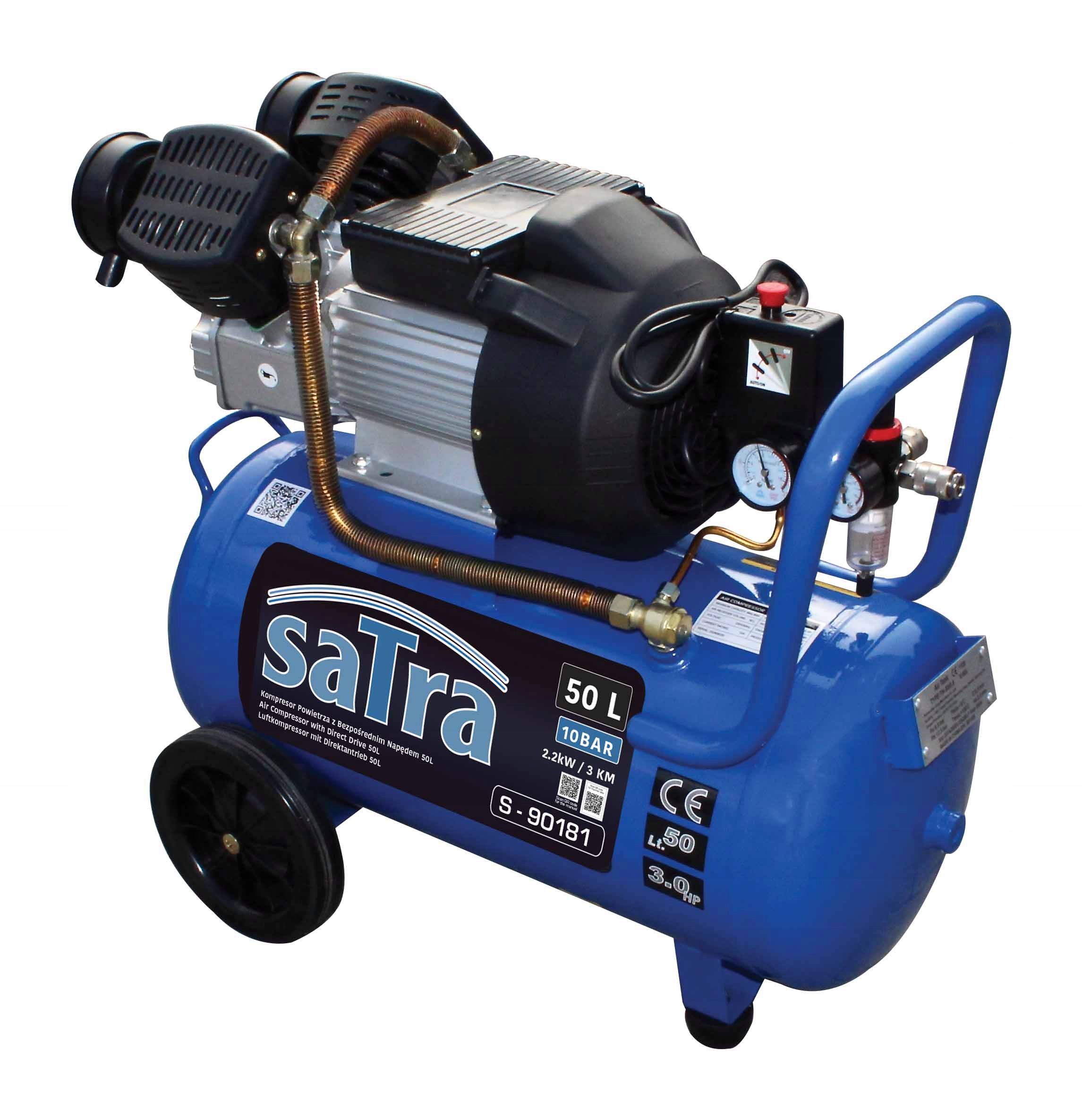 Olejový kompresor Satra 10BAR 50L 360L/MIN 2,2kW 3KM Silný A Tichý Worker