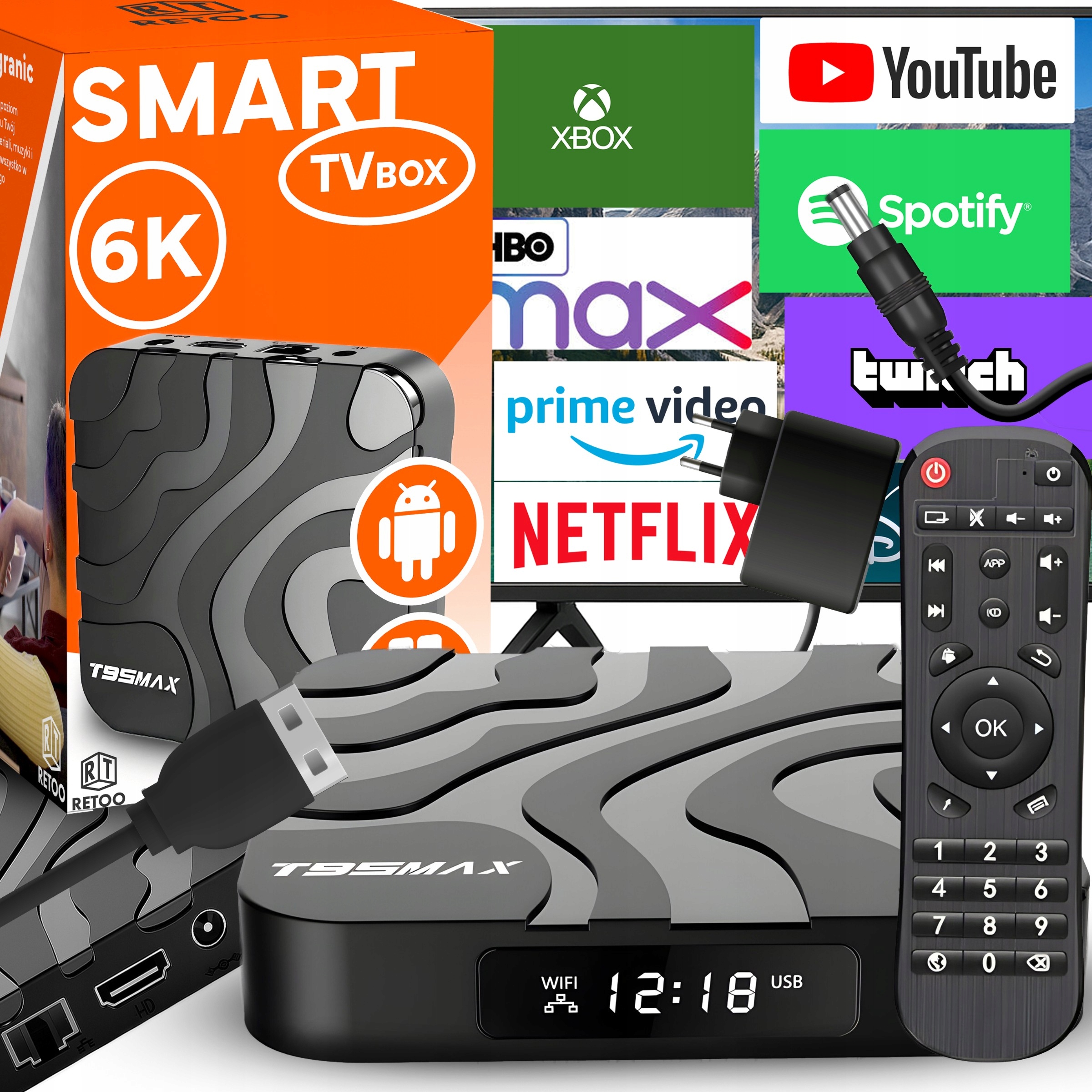 Smart Tv Box Android 9 64BIT 6K Wifi 802.11N Hdr Dálkový Ovladač Lan Dekodér