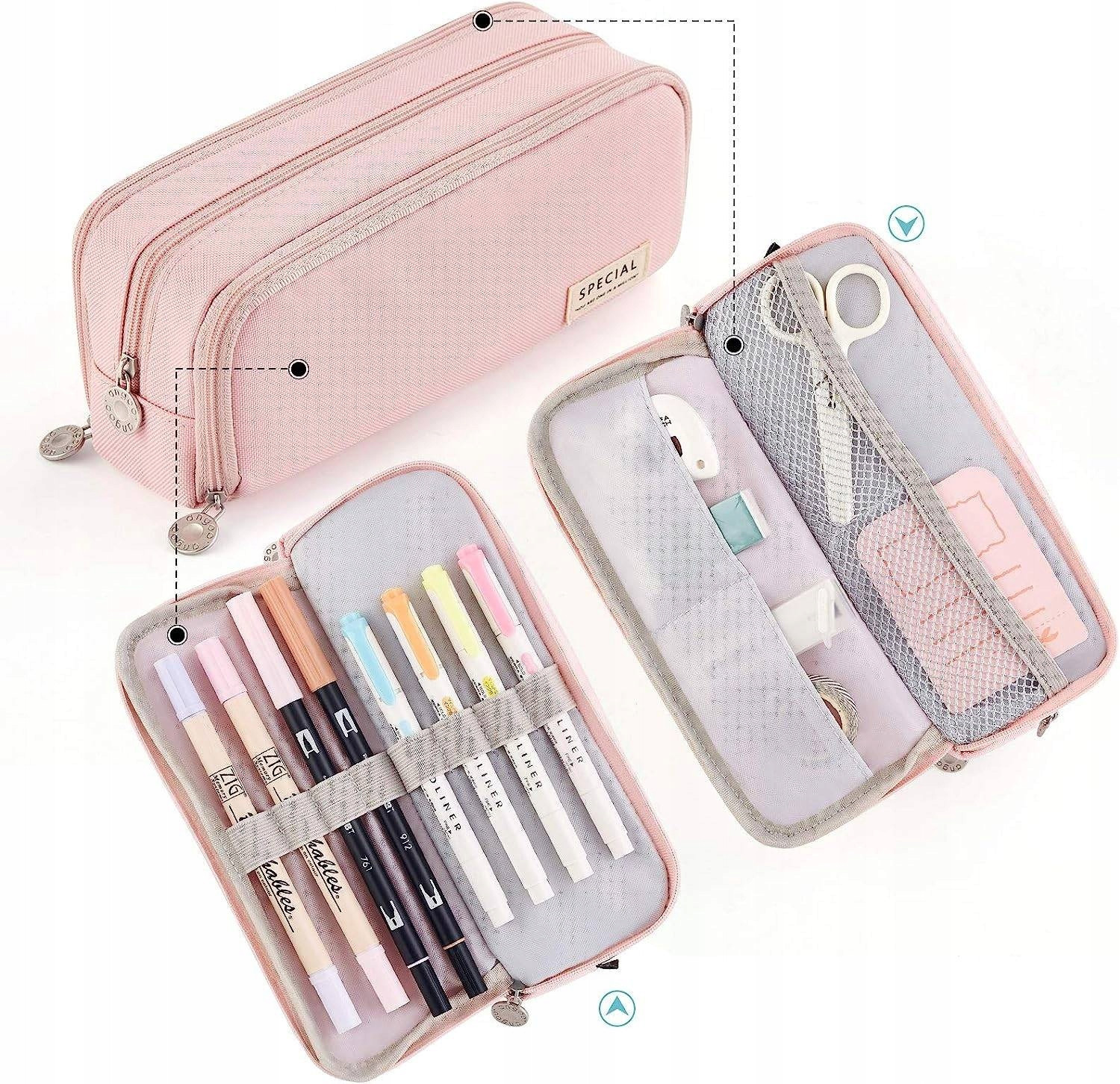 Duży Piórnik Szkolny Saszetka Trzykomorowy na Zamek Piórnik do Szkoły Marka Ikonka