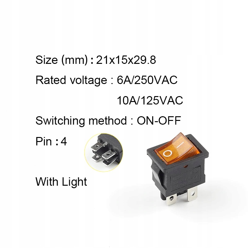 

Włącznik podświetlany KCD1 6A 250V on off żółty