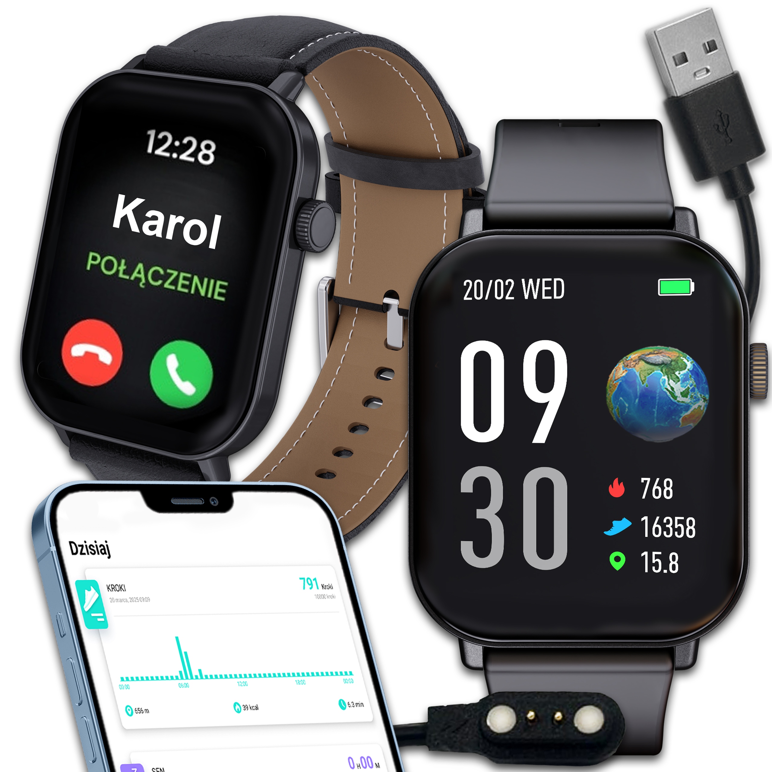 SMARTWATCH MĘSKI MENU POLSKIE WODOODPORNY SPORT POMIARY ZDROWIA ROZMOWY SMS