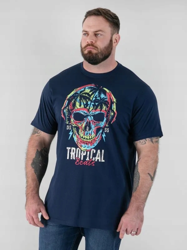 Pánské Tričko Prázdninové tmavě modré LINTON-D555 Velké velikosti 7XL